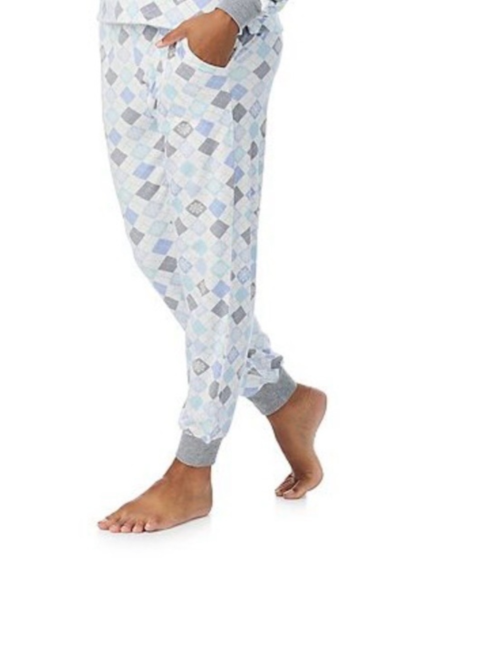 Cuddl Dud New Womens Cozy Diamond-Pattern Jogger Pants - Light Blue & Gray